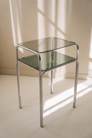 Chrome Two-Tier Side Table with Smoked Glass